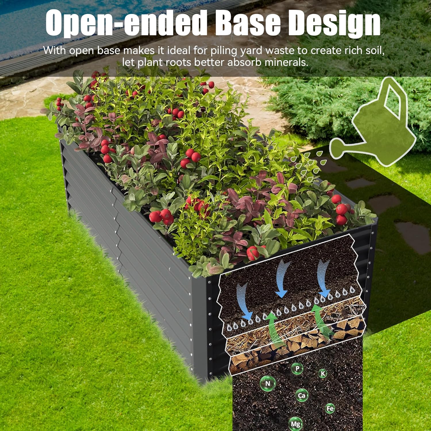 8×4×1.5 ft Galvanized Raised Garden Bed, Outdoor Planter Garden Boxes Large Metal Planter Box for Gardening Vegetables Fruits Flowers, Dark Grey