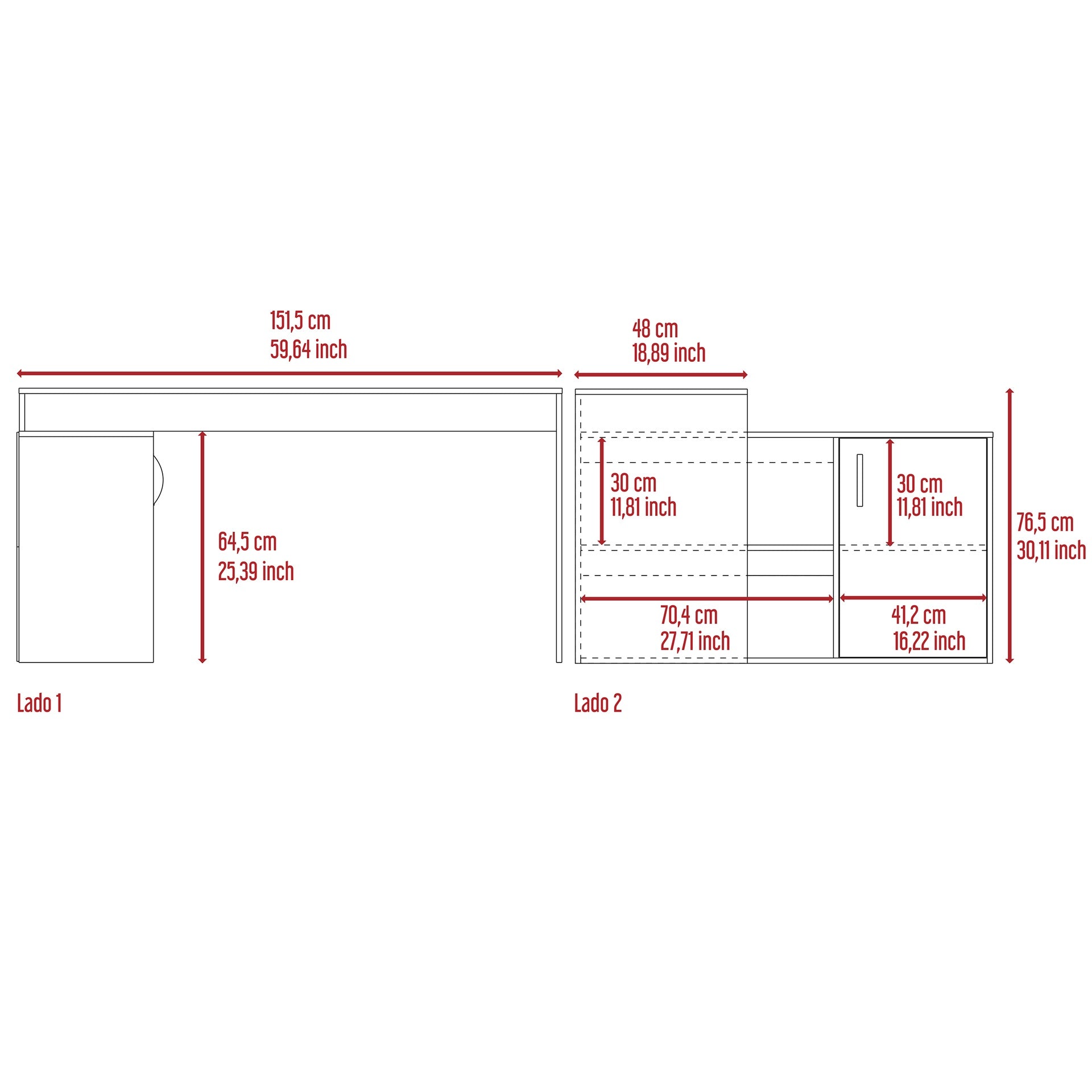 L-Shaped Desk, Single Door Cabinet, Two Open Shelves, Two Interior Shelves, Light Oak