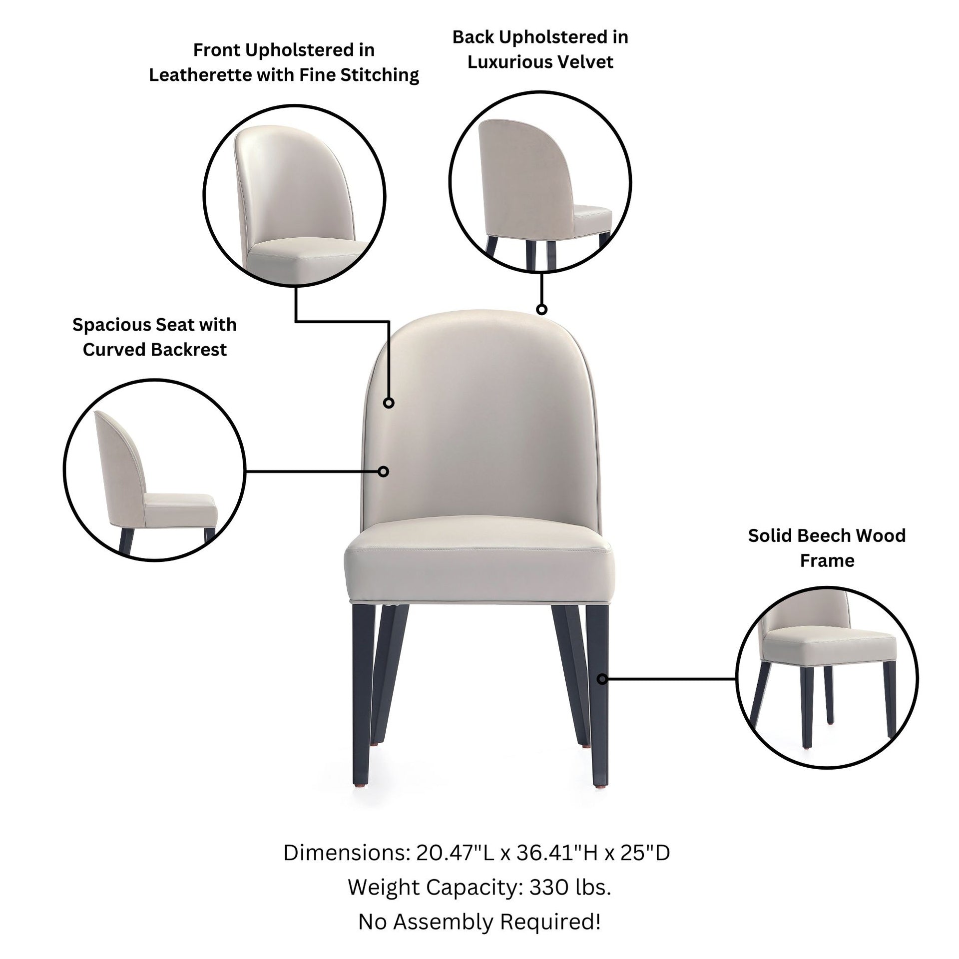 Dining Chair - Set of 2 in Light Gray