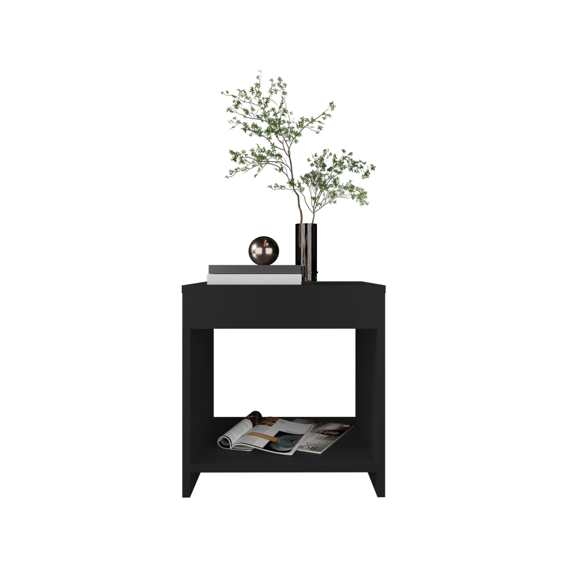 Night Table 16.5"H,  1 spacious Shelf, Black
