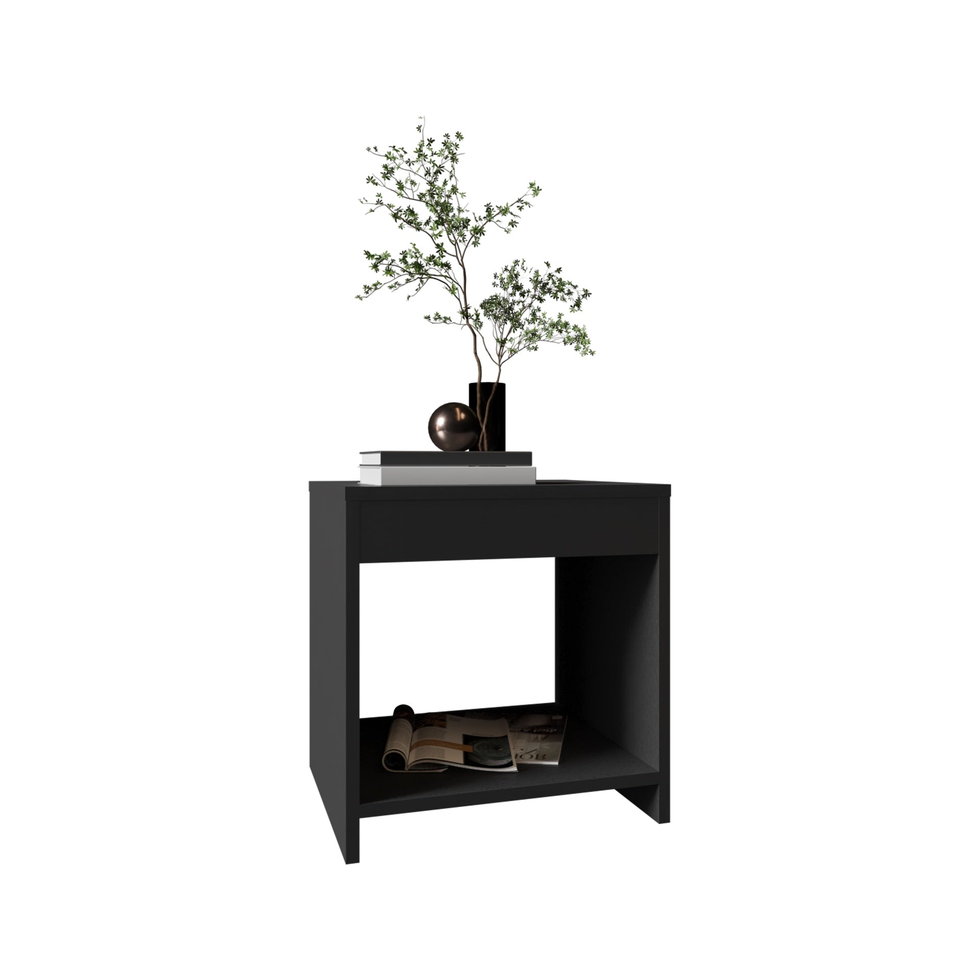 Night Table 16.5"H,  1 spacious Shelf, Black