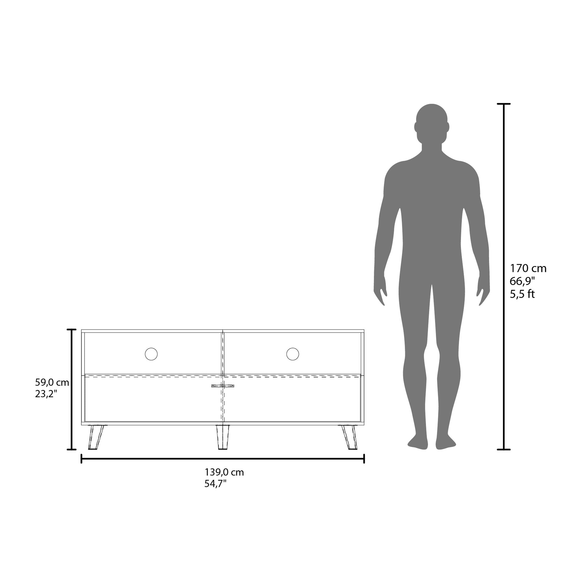 Tv Stand, 1 Door, 2 Shelves, Black Wengue