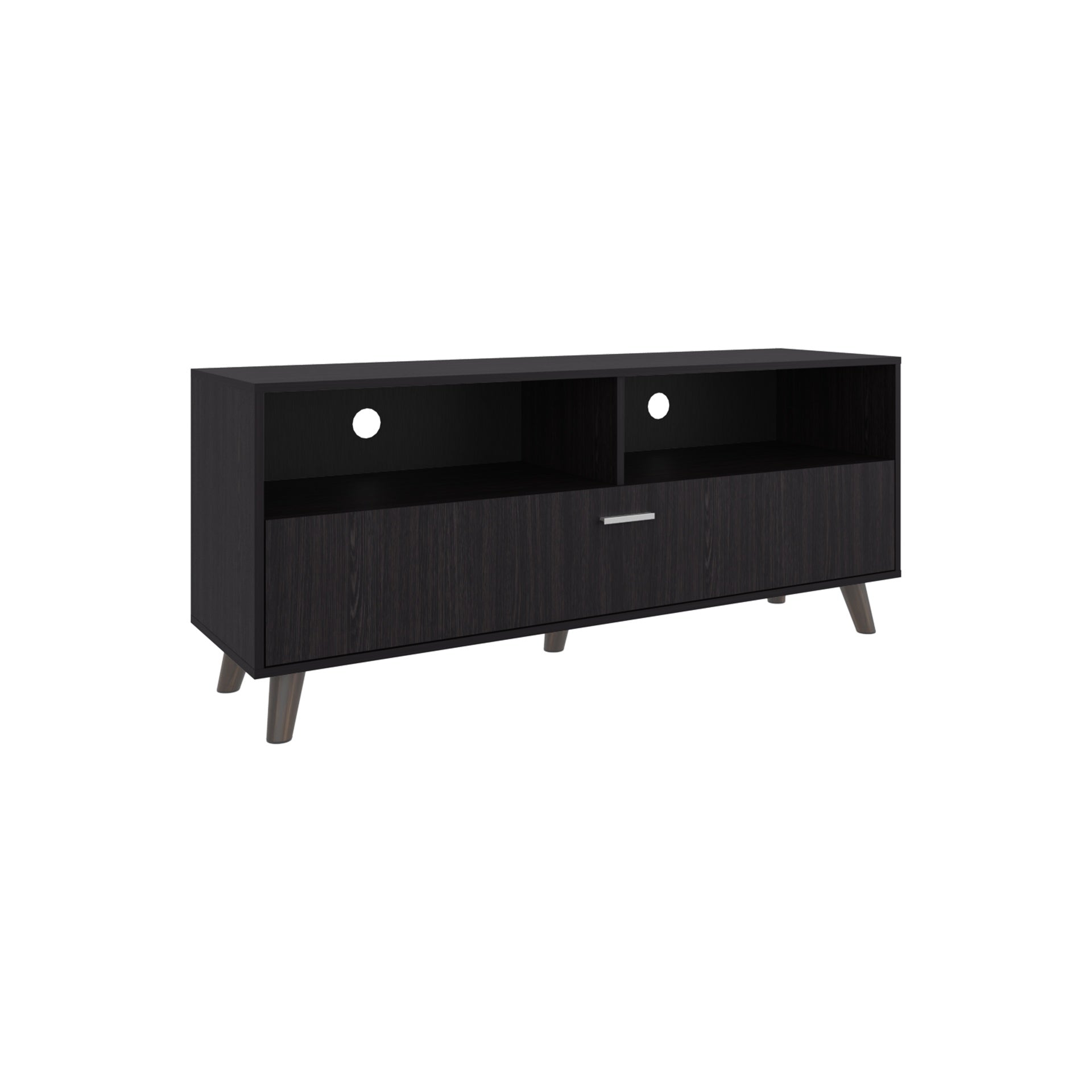Tv Stand, 1 Door, 2 Shelves, Black Wengue