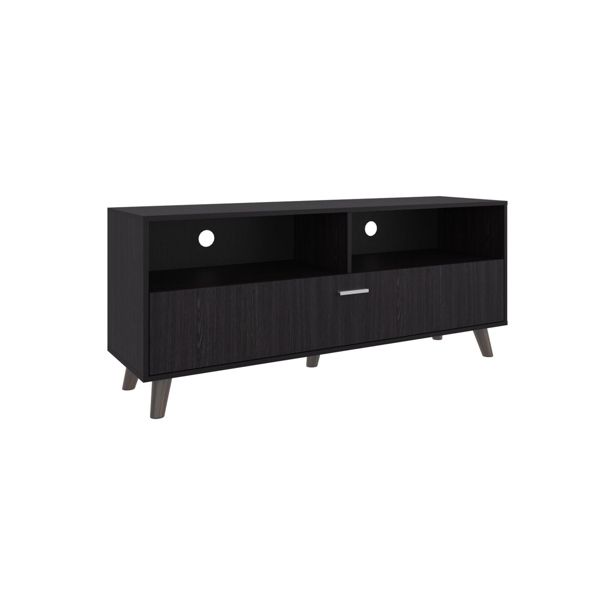 Tv Stand, 1 Door, 2 Shelves, Black Wengue