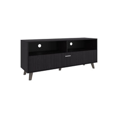 Tv Stand, 1 Door, 2 Shelves, Black Wengue