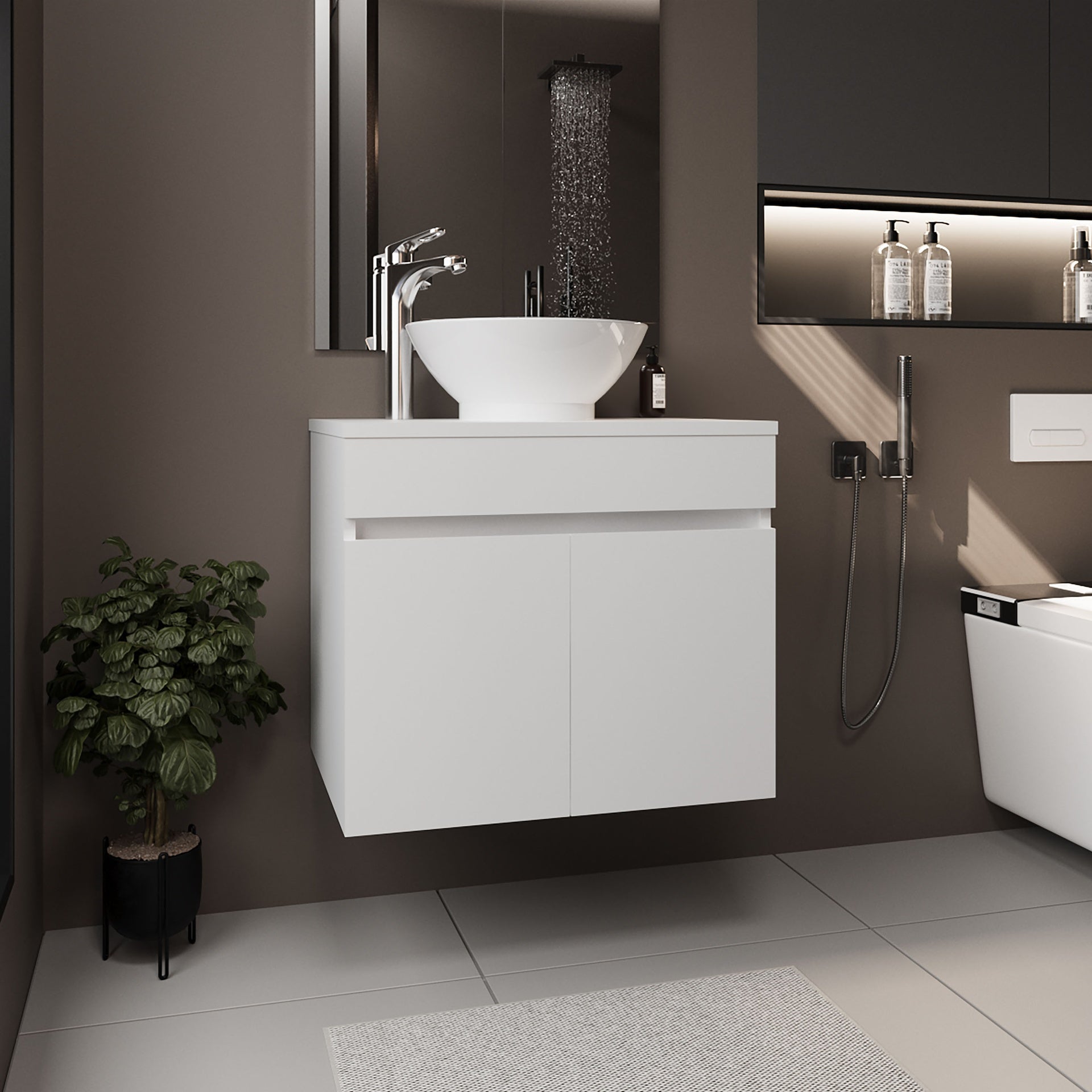 Bathroom Vanity with Sink, 2 Doors, White