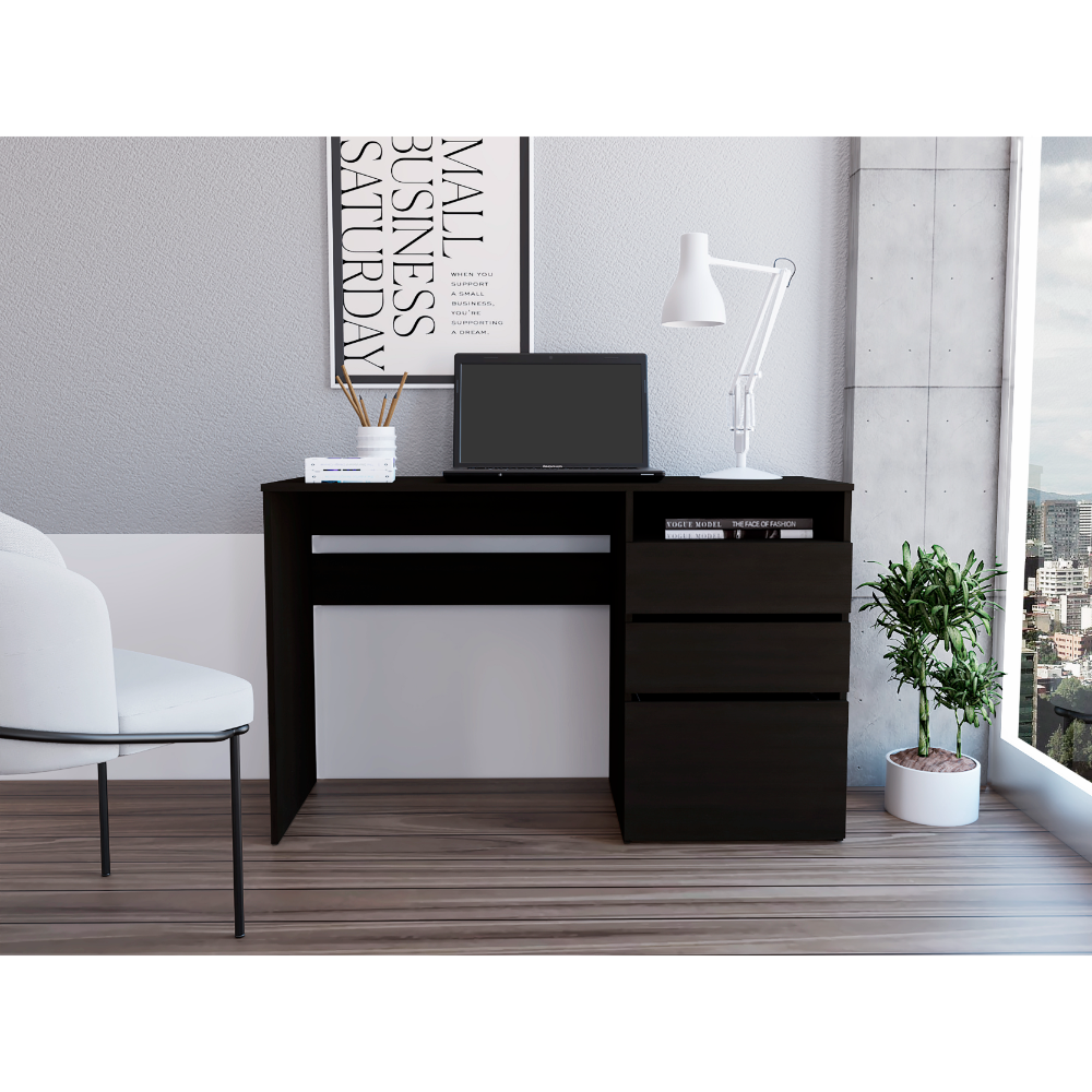 Kenai 3 Drawers Computer Desk, One Shelf, Black