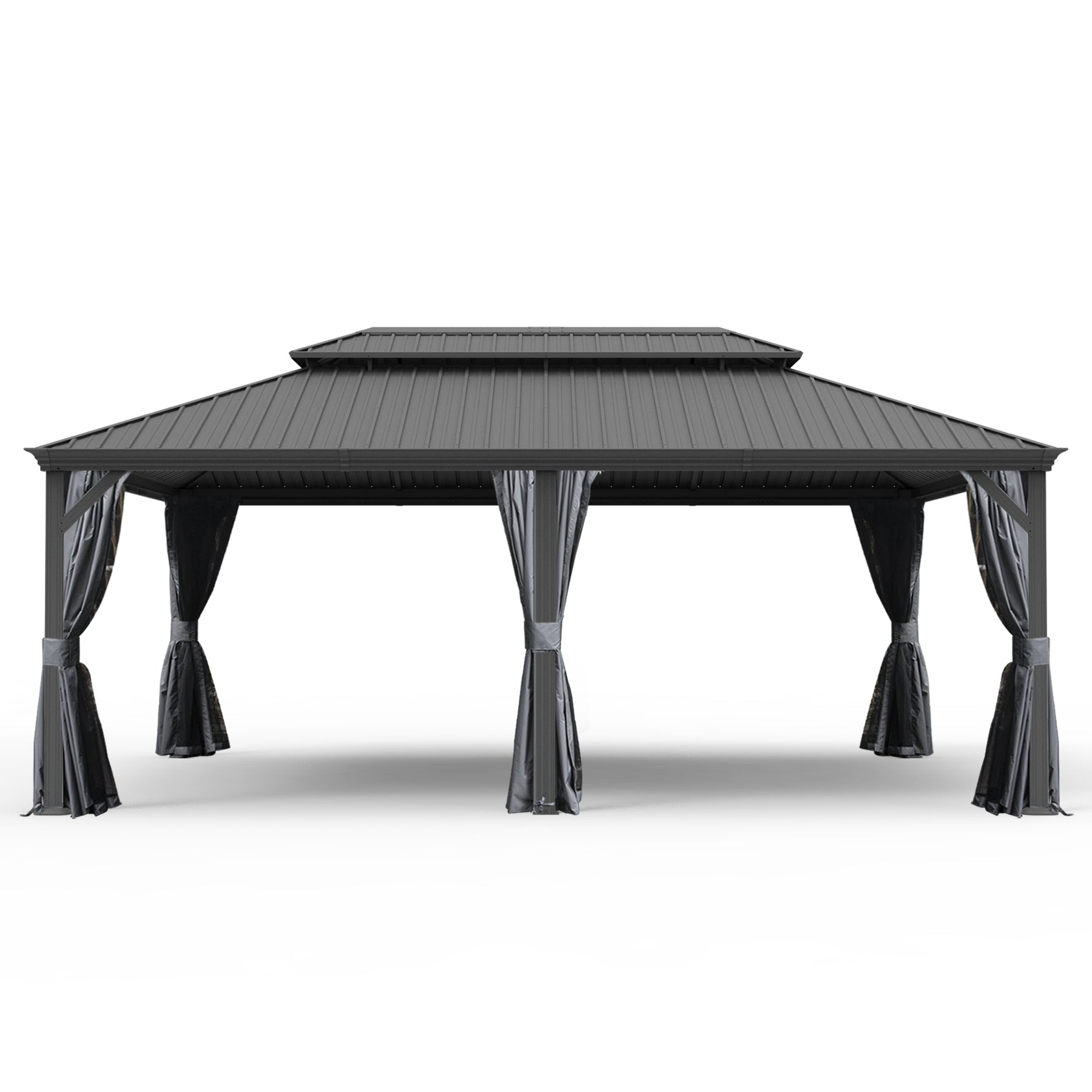 14' X 20' Hardtop Gazebo, Upgraded Metal Gazebo with Drainage System, Dual-Layer Galvanized Steel Roof, Curtain and Netting, Outdoor Shelter Canopy for Patio, Garden, and Backyard, Grey