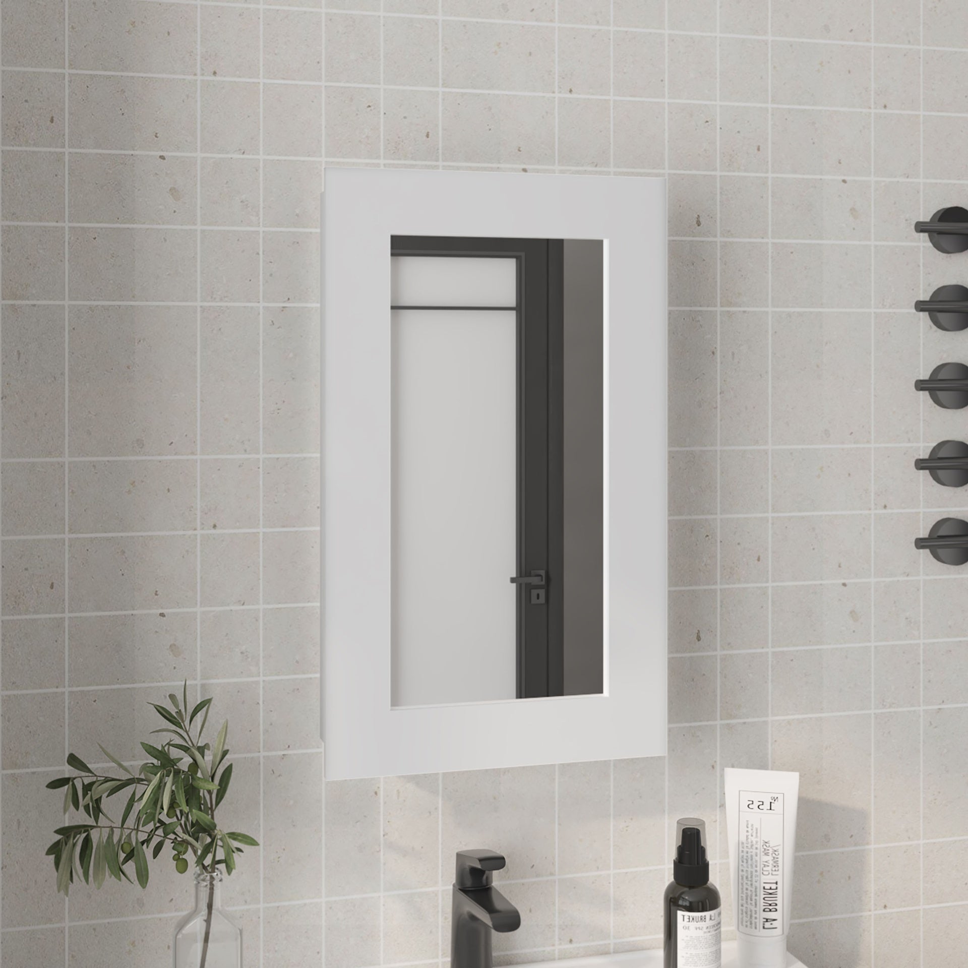 Medicine Cabinet 25.7" H, 1 Door, 3 Shelves, 1 Mirror, White
