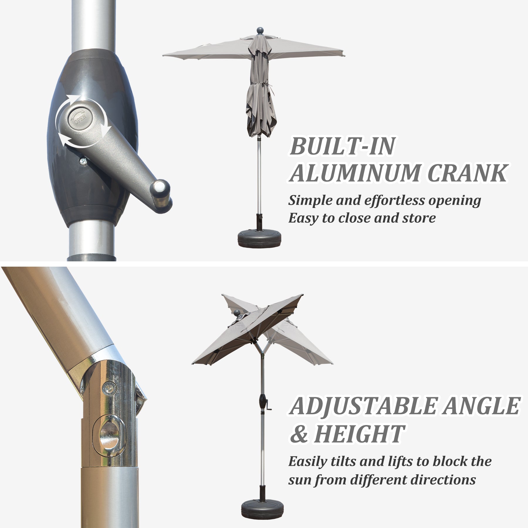 Rectangle Patio Umbrella with Crank Lift and Tilt Function, Grey (Base not included)