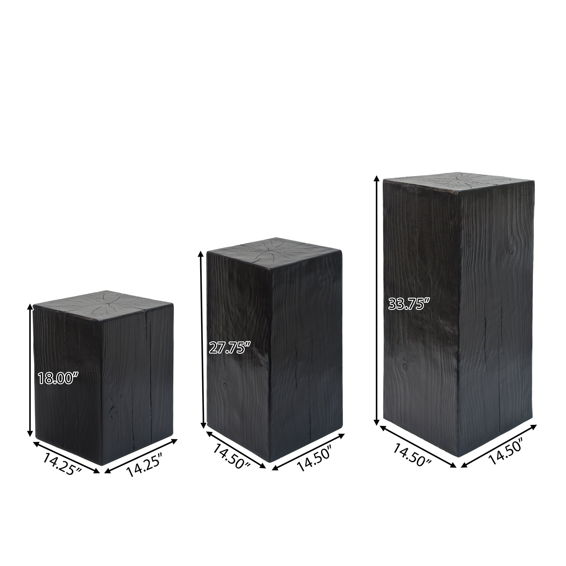 Retro natural style Side Table Set ,Stackable End Tables,Square-Column MGO Side Table for for Living Room, Bedroom, Office, Black Color