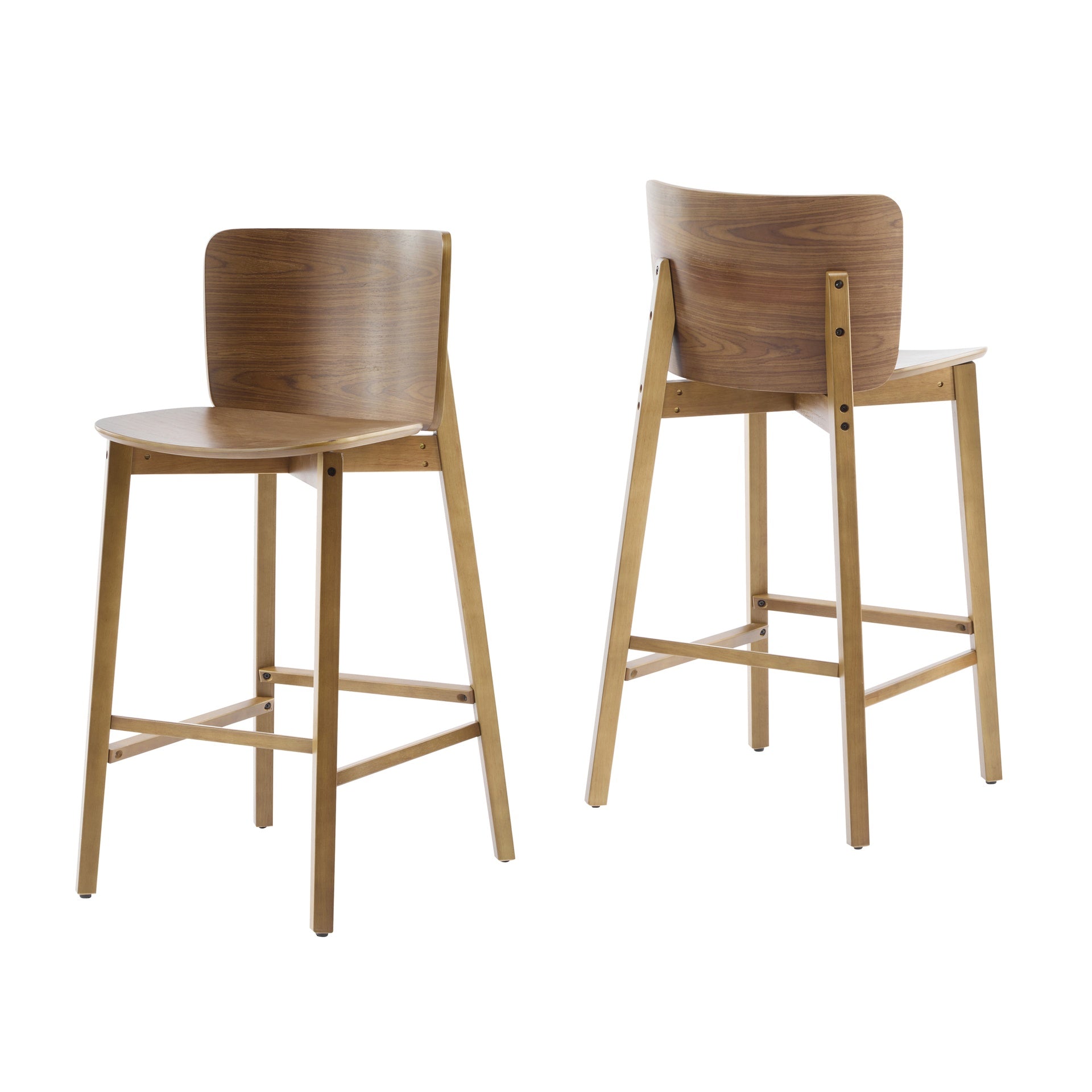 Pari Indoor Wooden Barstool, Walnut Finished, Set of 2