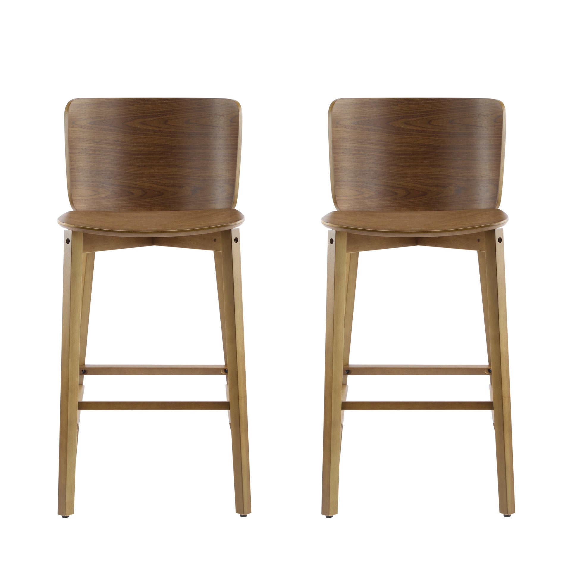 Pari Indoor Wooden Barstool, Walnut Finished, Set of 2