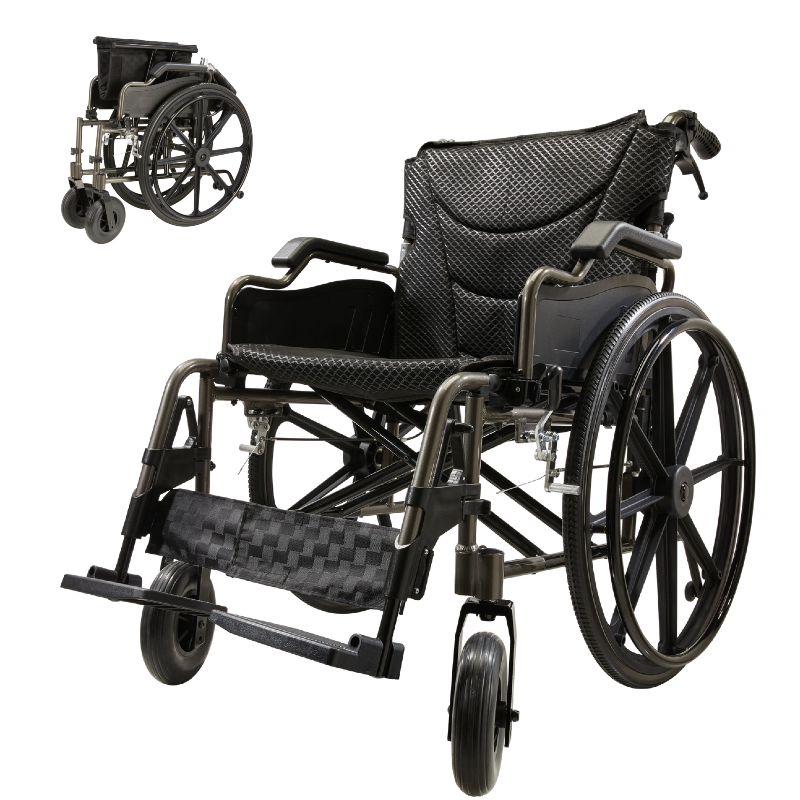 Aluminum Alloy Transport Wheelchair. 20" Seats. With front and Rear Locking Hand Brakes. 24" Quick Remove Rear Wheel.Nanometer Grey
