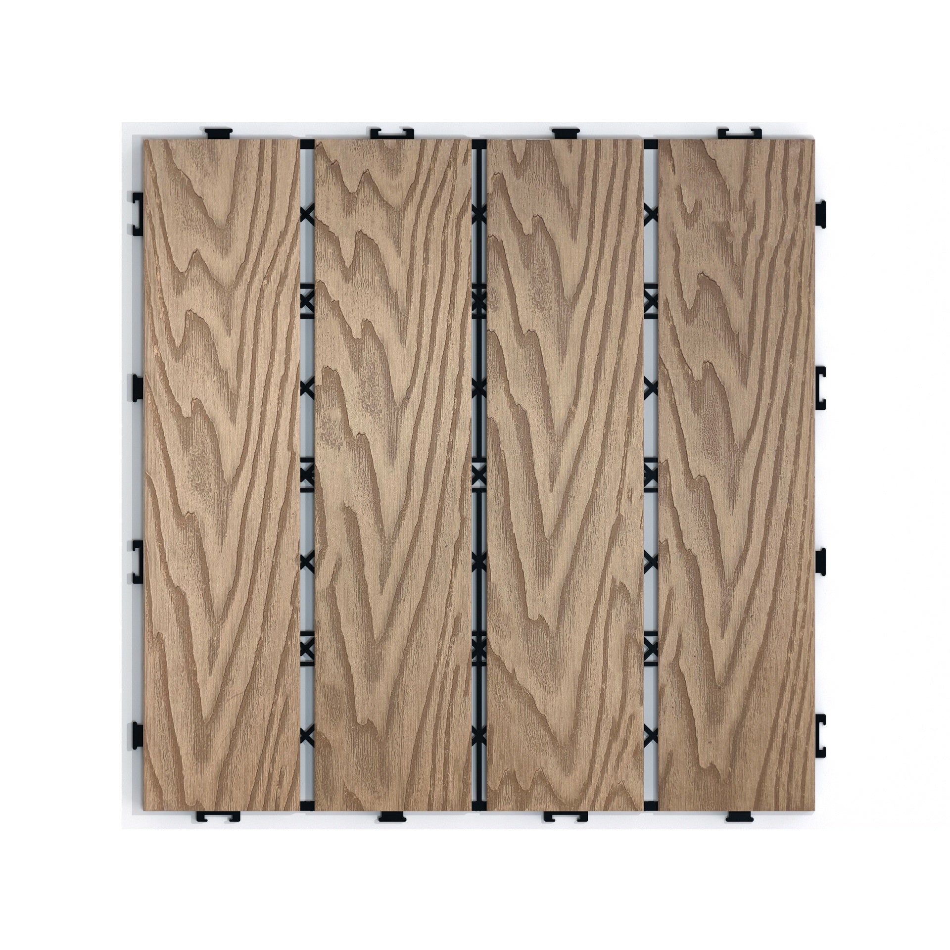 Patio Floor Tiles Pack of 11  WPC Wood-Plastic Composite Patio Deck Tiles DIY Interlocking Decking Tiles, Quick Deck Floor Tile, Court Tile, Water Resistant Indoor Outdoor -11.8" 3D TEAK