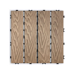 Patio Floor Tiles Pack of 11  WPC Wood-Plastic Composite Patio Deck Tiles DIY Interlocking Decking Tiles, Quick Deck Floor Tile, Court Tile, Water Resistant Indoor Outdoor -11.8" 3D TEAK