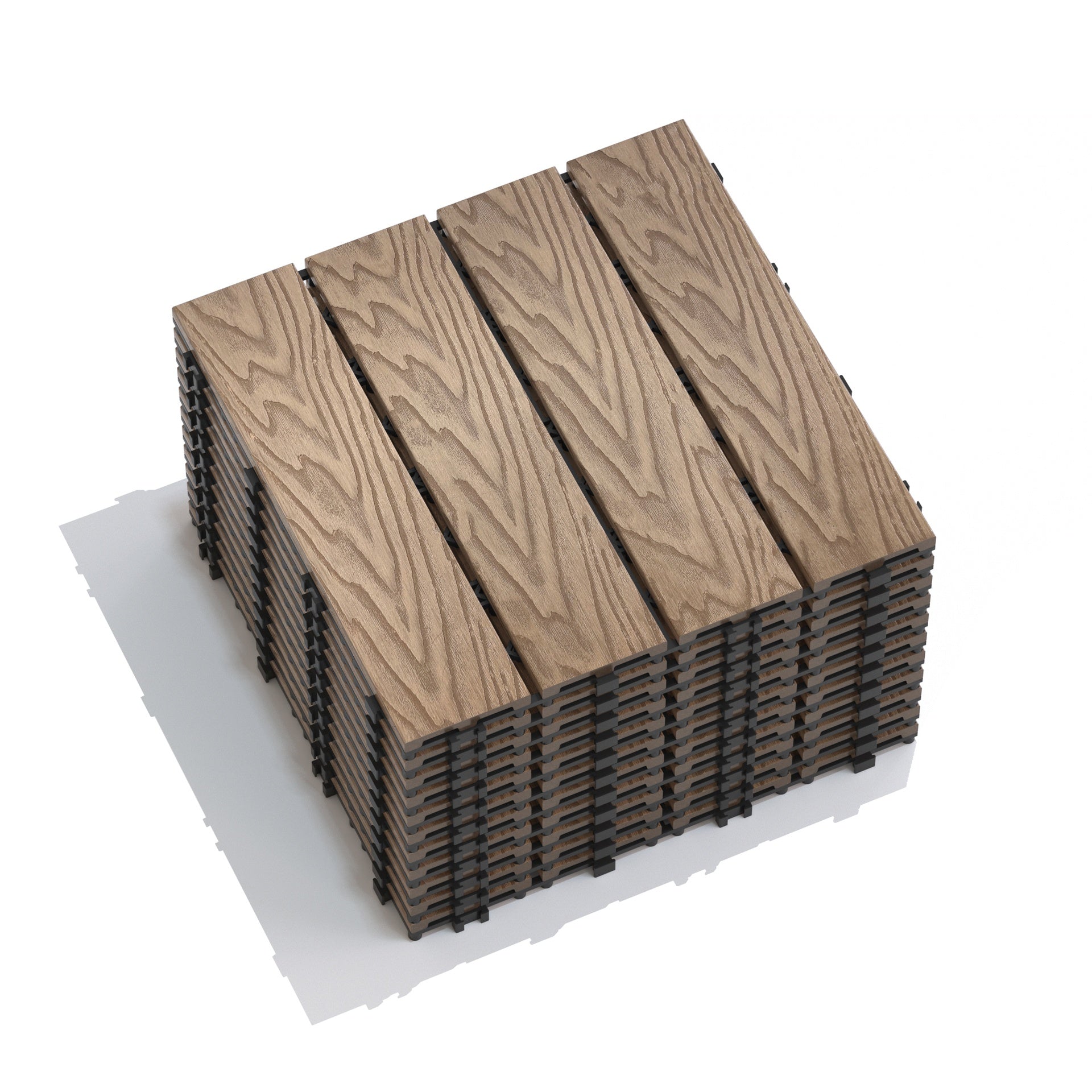 Patio Floor Tiles Pack of 11  WPC Wood-Plastic Composite Patio Deck Tiles DIY Interlocking Decking Tiles, Quick Deck Floor Tile, Court Tile, Water Resistant Indoor Outdoor -11.8" 3D TEAK