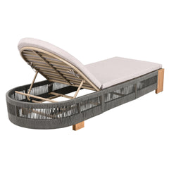 Outdoor  Acacia Wood Patio Adjustable Lounge Chair Set of 2- Uncushioned for Backyard Pool Garden-Grey rope & Natural iron