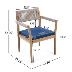 Braided Acacia Wood Outdoor Dining Chairs Set of 4 – Teak Look with Beige Rope & Navy  Cushions,All-Weather Patio Furniture for Garden, Poolside, and Backyard (Durable & Stylish)