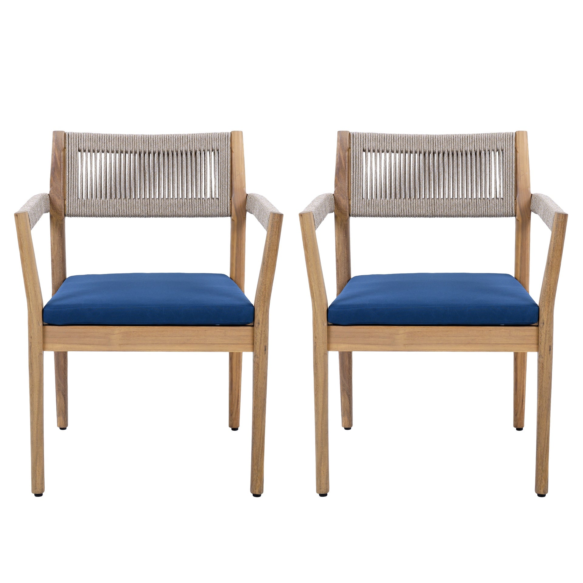 Braided Acacia Wood Outdoor Dining Chairs Set of 4 – Teak Look with Beige Rope & Navy  Cushions,All-Weather Patio Furniture for Garden, Poolside, and Backyard (Durable & Stylish)
