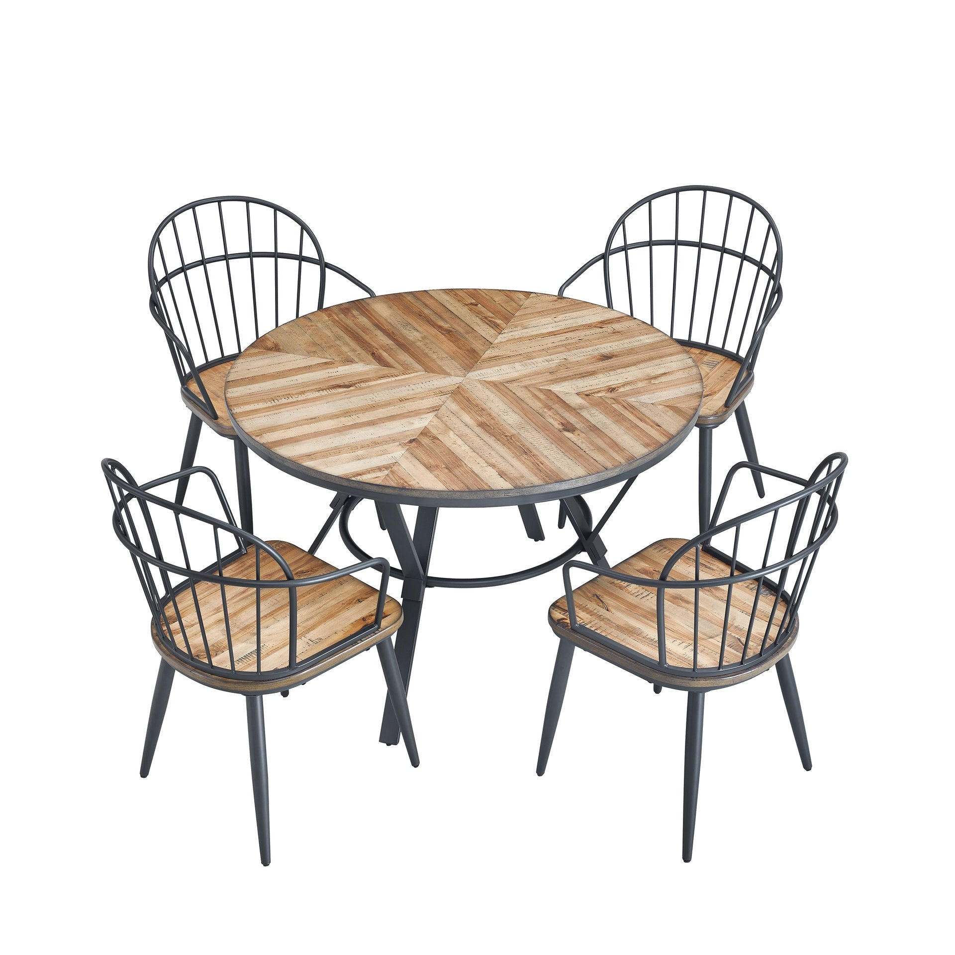 Indoor Dining Set With Metal Legs (Set of 4),Light Birch