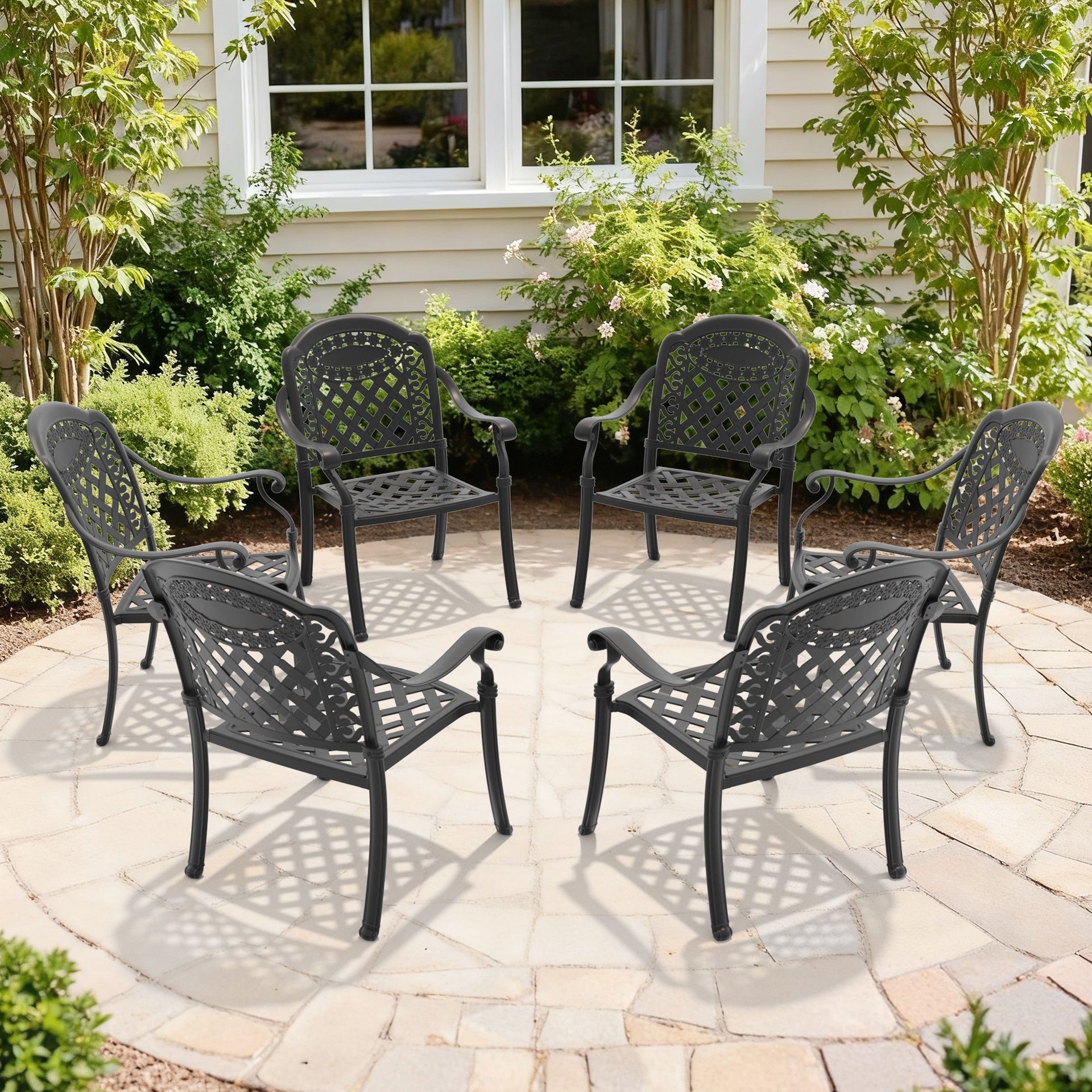 Cast Aluminum Patio Dining Chair 6PCS With Black Frame and Red Cushions (same as: W1710S00480)
