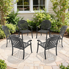 Cast Aluminum Patio Dining Chair 6PCS With Black Frame and Red Cushions (same as: W1710S00480)