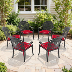 Cast Aluminum Patio Dining Chair 6PCS With Black Frame and Red Cushions (same as: W1710S00480)
