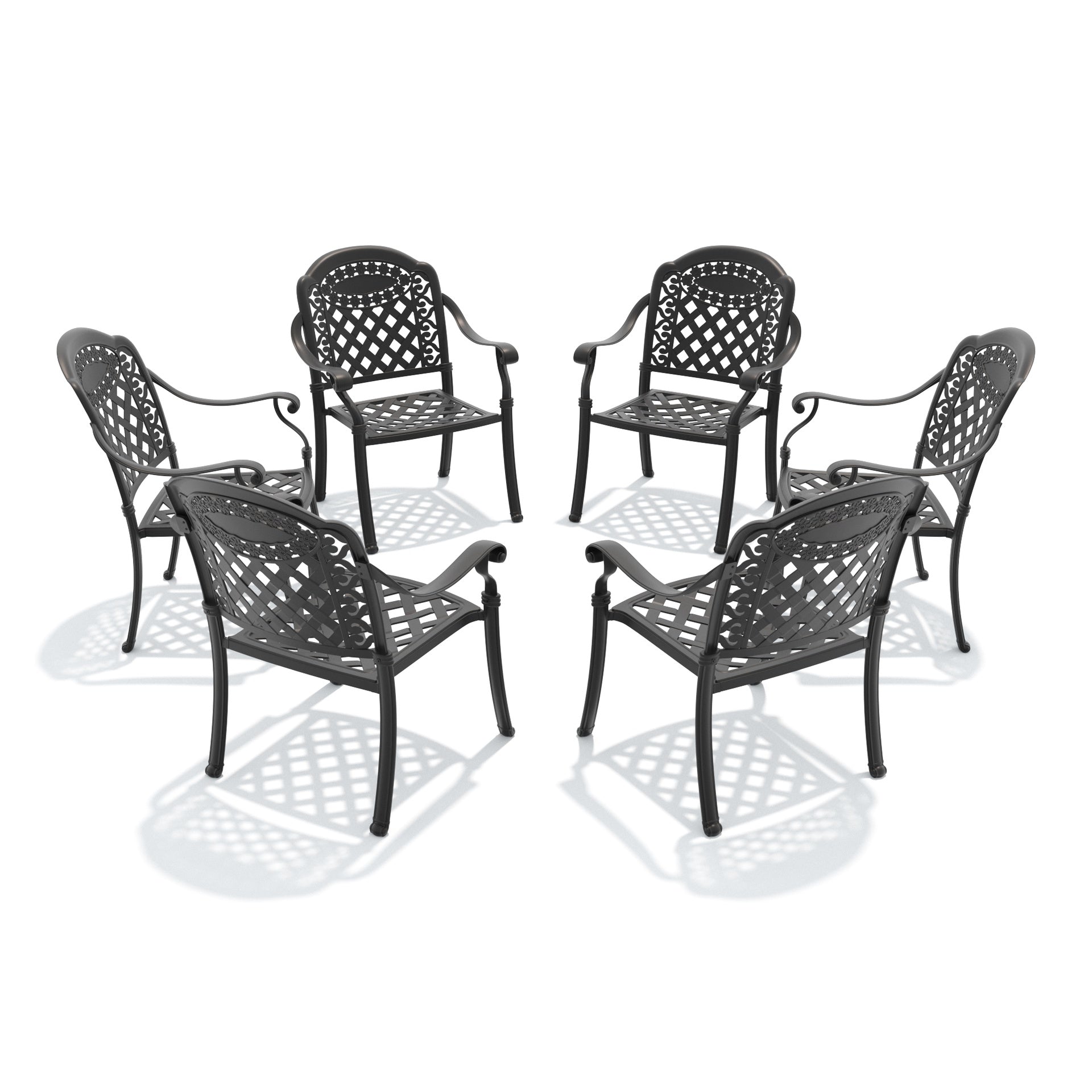 Cast Aluminum Patio Dining Chair 6PCS With Black Frame and Red Cushions (same as: W1710S00480)