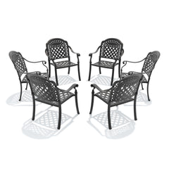 Cast Aluminum Patio Dining Chair 6PCS With Black Frame and Red Cushions (same as: W1710S00480)
