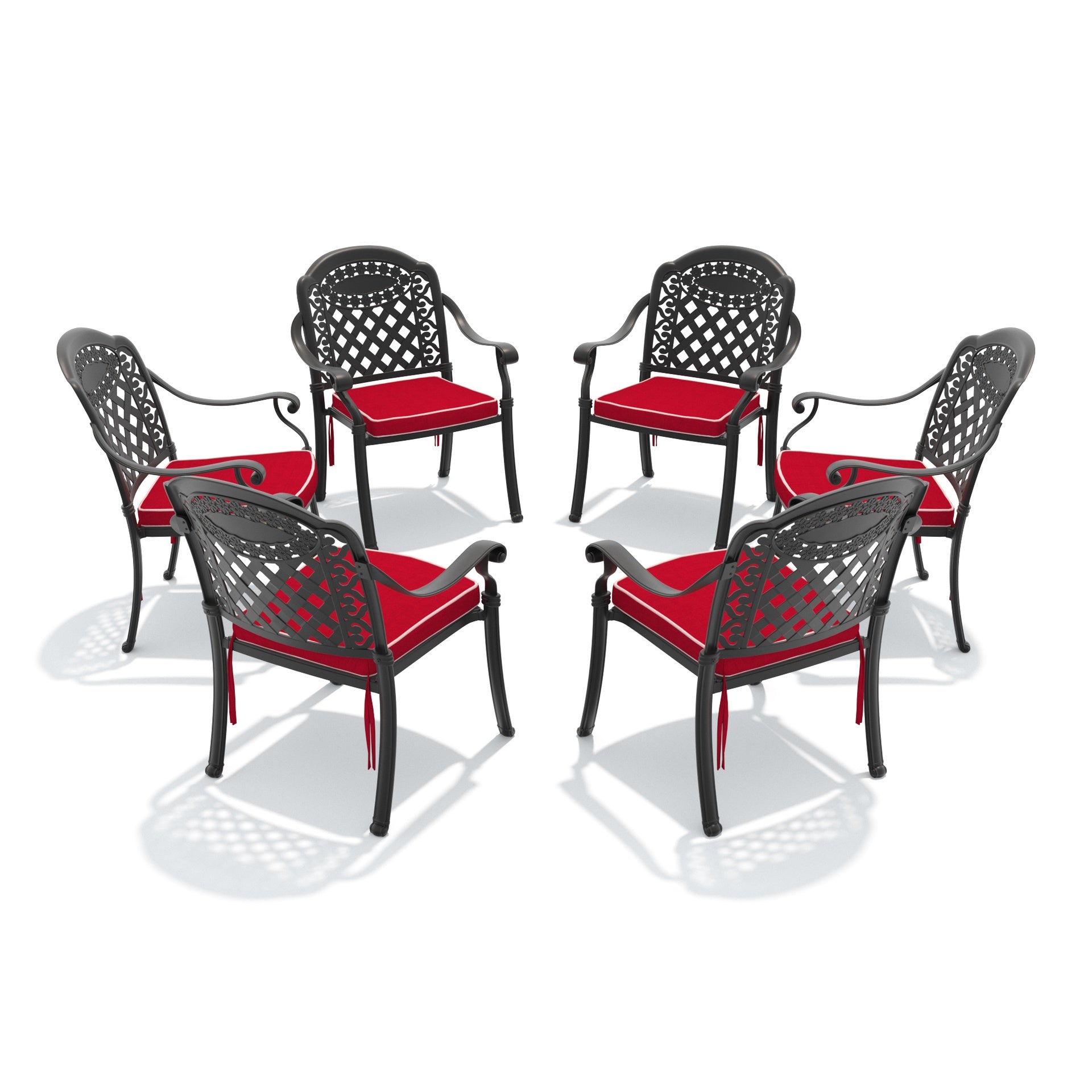 Cast Aluminum Patio Dining Chair 6PCS With Black Frame and Red Cushions (same as: W1710S00480)