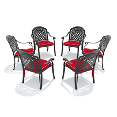 Cast Aluminum Patio Dining Chair 6PCS With Black Frame and Red Cushions (same as: W1710S00480)