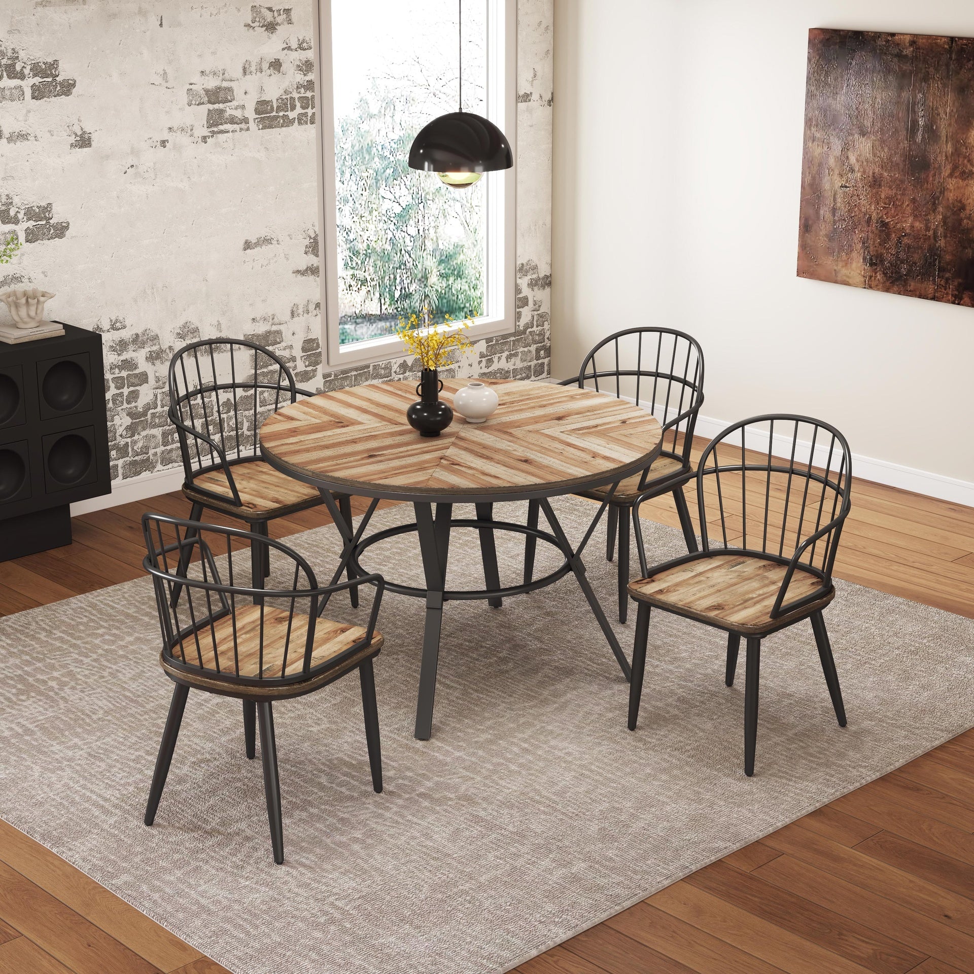 Indoor Dining Chair With Metal Legs (Set of 2),Light Birch