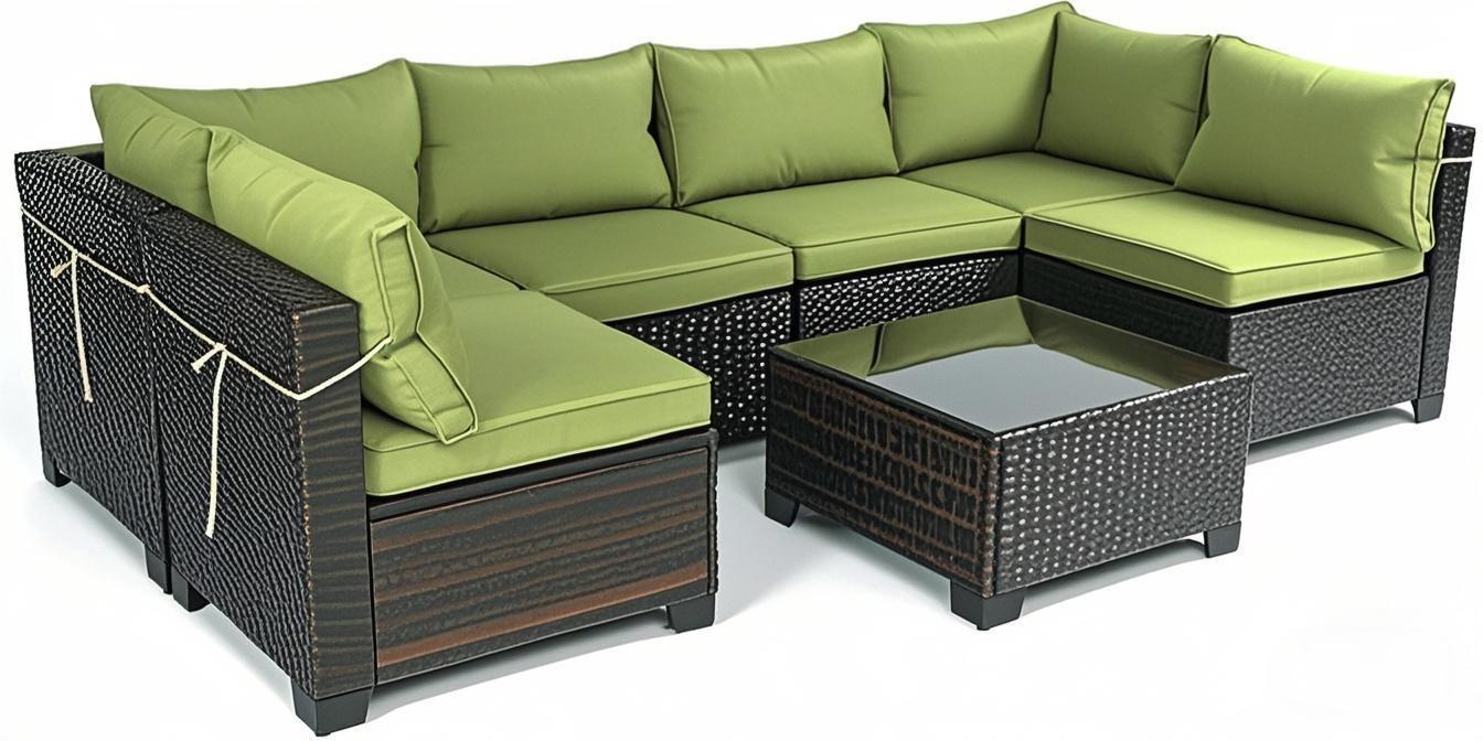 Cushion Covers for 7 Pcs (6-Seaters) Wicker Rattan Sectional Sofa,  14Pack Cushion Slipcovers Set Seat and Back,Outdoor Cushion Slipcover with Zipper, Khaki(Only Cover) Green