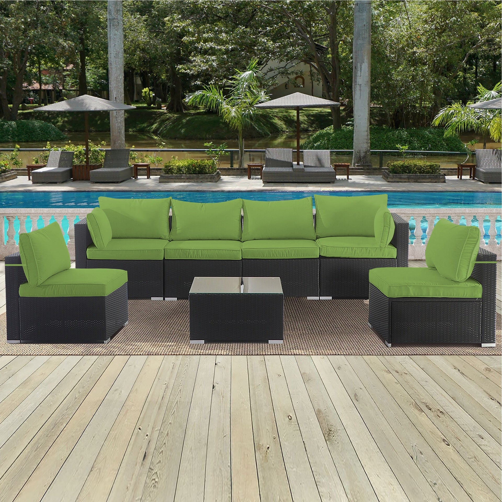 Cushion Covers for 7 Pcs (6-Seaters) Wicker Rattan Sectional Sofa,  14Pack Cushion Slipcovers Set Seat and Back,Outdoor Cushion Slipcover with Zipper, Khaki(Only Cover) Green