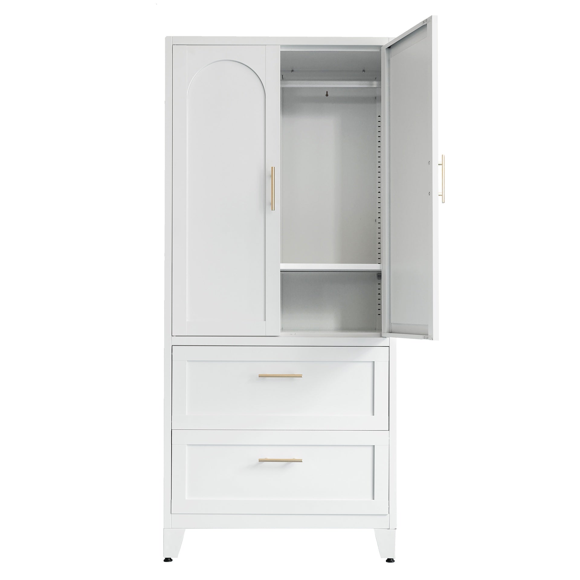 71" Tall Metal Wardrobe Cabinet with 2 Drawers and Hanging Rod, 2 Doors Wardrobe Closet with Shelf for Bedroom, Office, Laundry Room,Entryway ,Foyer,Guesthouse (White)