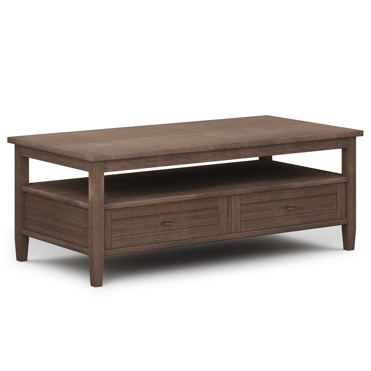 Warm Shaker Solid Wood 48 inch Wide Transitional Coffee Table in Farmhouse Brown