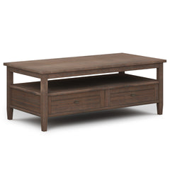 Warm Shaker Solid Wood 48 inch Wide Transitional Coffee Table in Farmhouse Brown