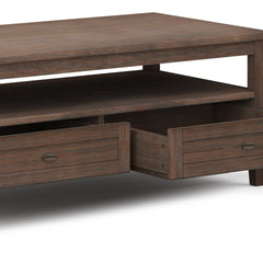 Warm Shaker Solid Wood 48 inch Wide Transitional Coffee Table in Farmhouse Brown