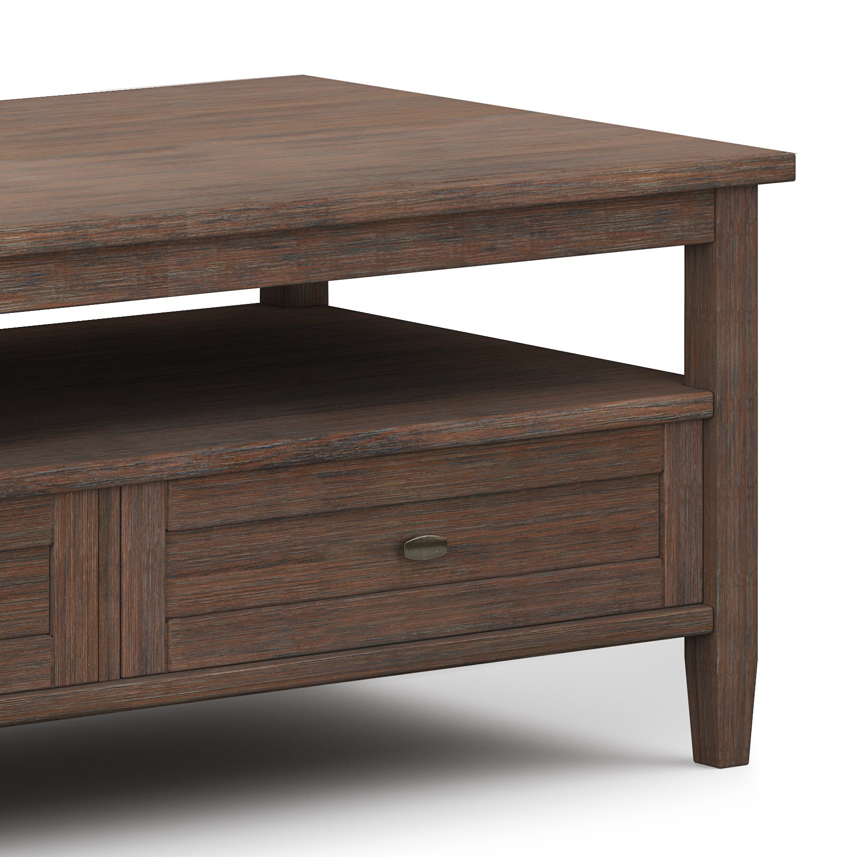 Warm Shaker Solid Wood 48 inch Wide Transitional Coffee Table in Farmhouse Brown
