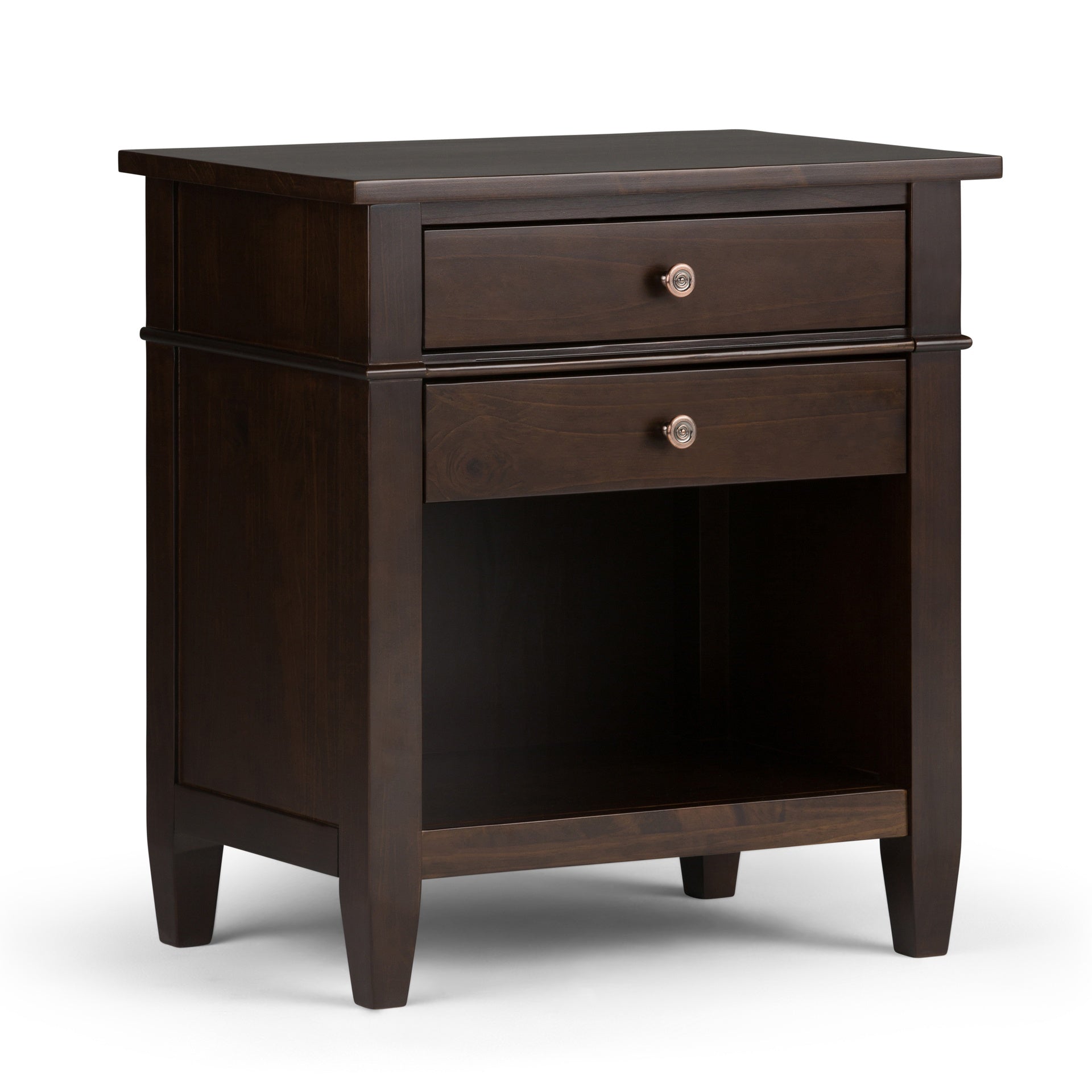 Carlton 24 inch Wide Solid Wood Bedside Table in Dark Tobacco Brown