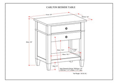 Carlton 24 inch Wide Solid Wood Bedside Table in Dark Tobacco Brown