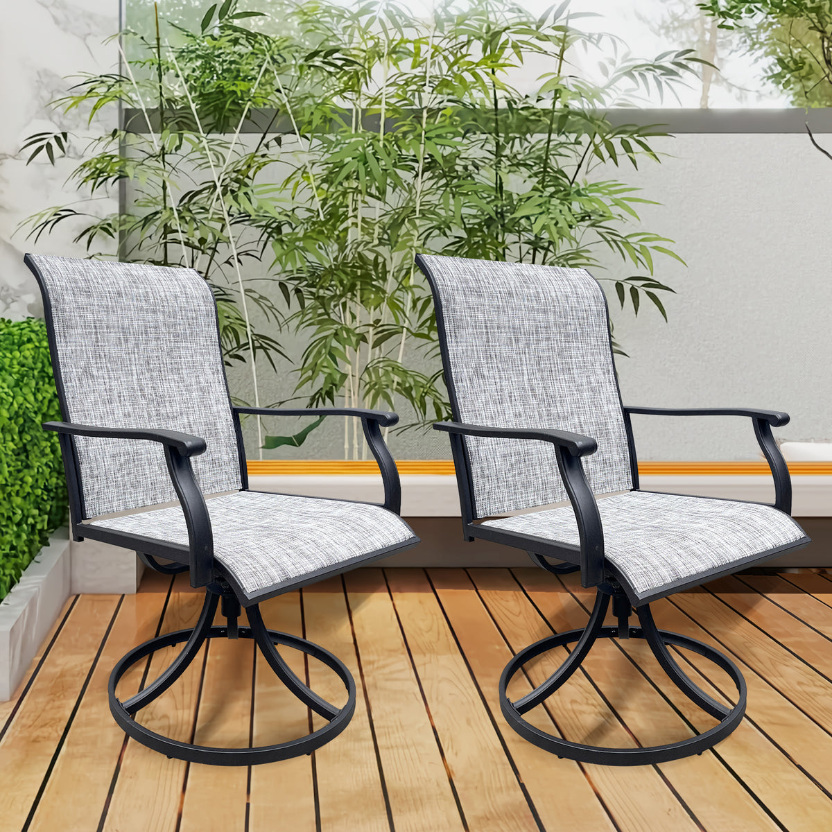 Swivel Dining Chairs Set of 2, Outdoor Swivel Breathable Textilene Patio Chairs Lawn Chairs for Front Porch Backyard Deck