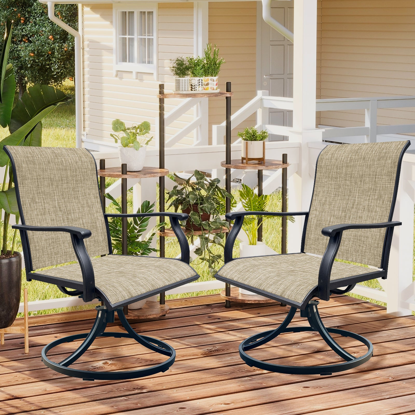 Swivel Dining Chairs Set of 2, Outdoor Swivel Breathable Textilene Patio Chairs Lawn Chairs for Front Porch Backyard Deck