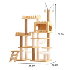 66.9" Modern Cat Tower, Wood Cat Tree Tower for Indoor Cats, Cat Treewith Sisal-Covered Scratching Posts and Top Perch, Cat Condo with Acrylic Hammock for Multi-Cat Households