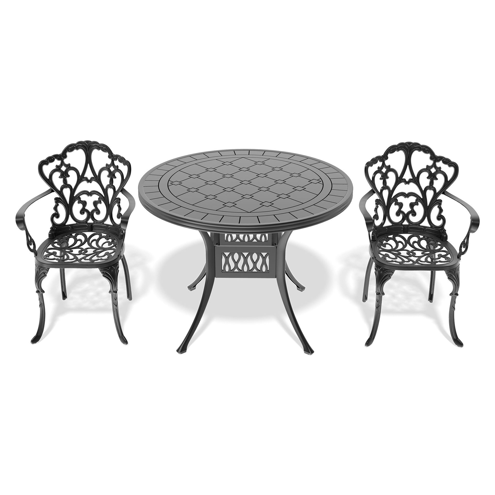 3-Piece Set Of Cast Aluminum Patio Furniture With Beige Cushions