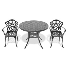 3-Piece Set Of Cast Aluminum Patio Furniture With Beige Cushions