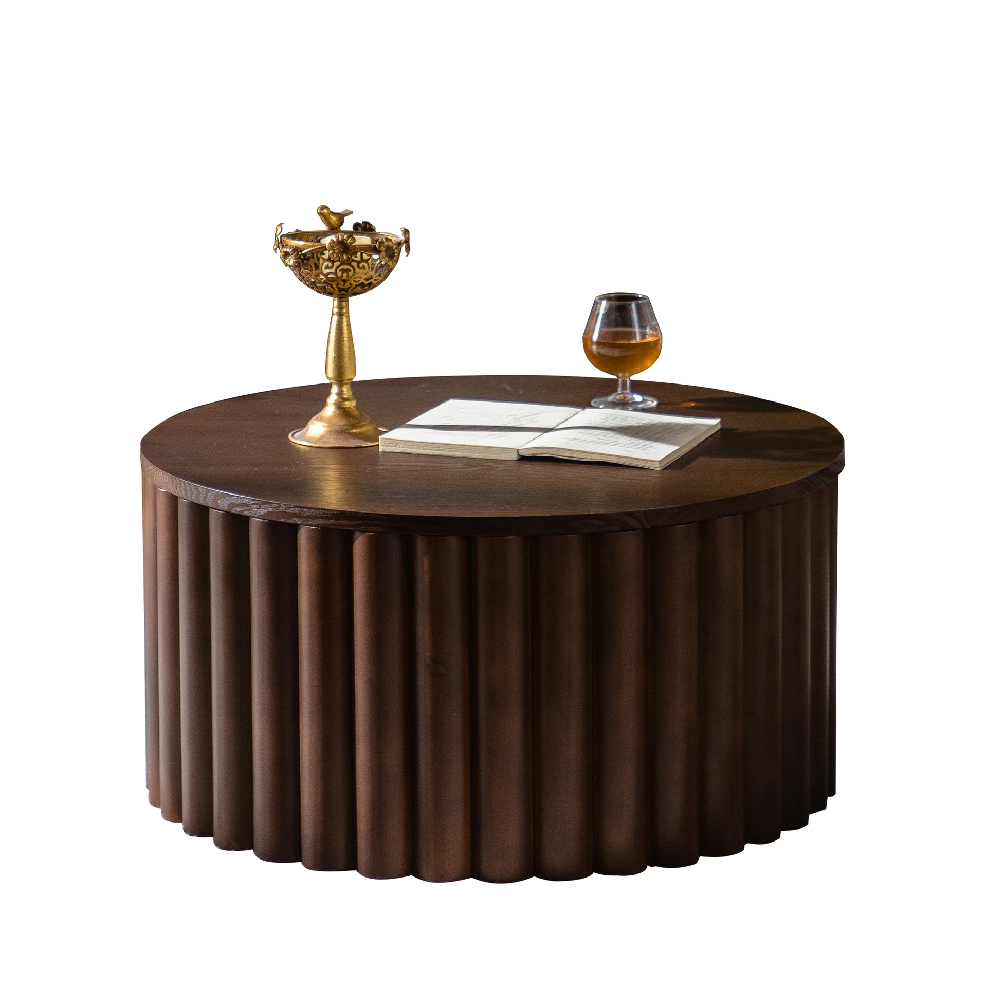Round Coffee Table With Lift Handcrafted Relief Sturdy Pedestal Wooden Tea Table for Living Room no need to Assemble
