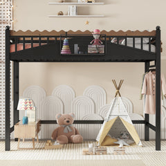 Twin XL Size Loft Bed with Ladders, Metal Loft Bed with Storage Shelves and bookshelf, No Box Spring Needed and Chic Design, Black