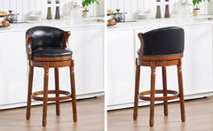 Cow top Leather Wooden Bar Stools, 360 Degree Swivel Bar Chair with Backs,Bar height Couner Height Barstools  for Home Kitchen Dining Room and Bar Room(black 1pc)